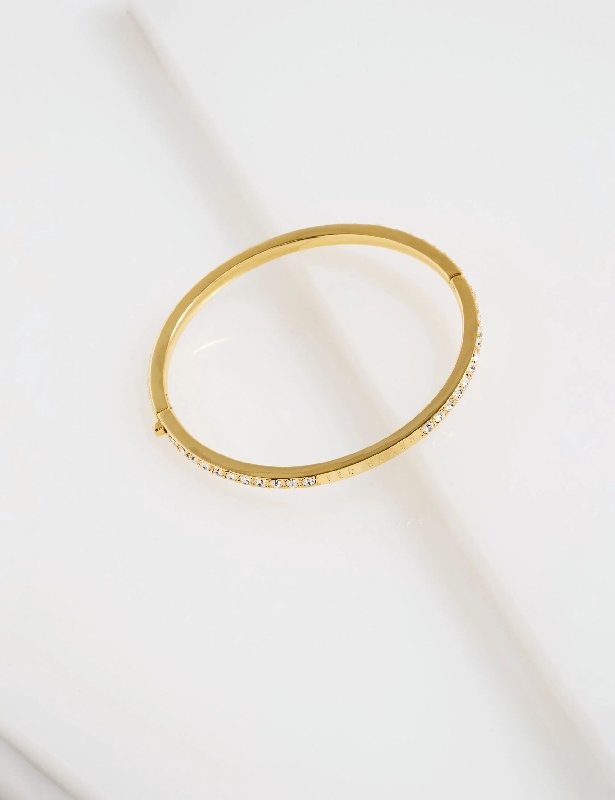 Ted Baker Claudia Gold Narrow Crystal Hinged Bangle Bracelet