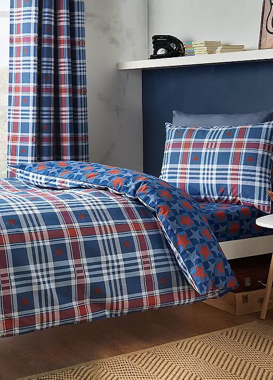 Catherine Lansfield Stars & Check Kids Bedding Set - Single