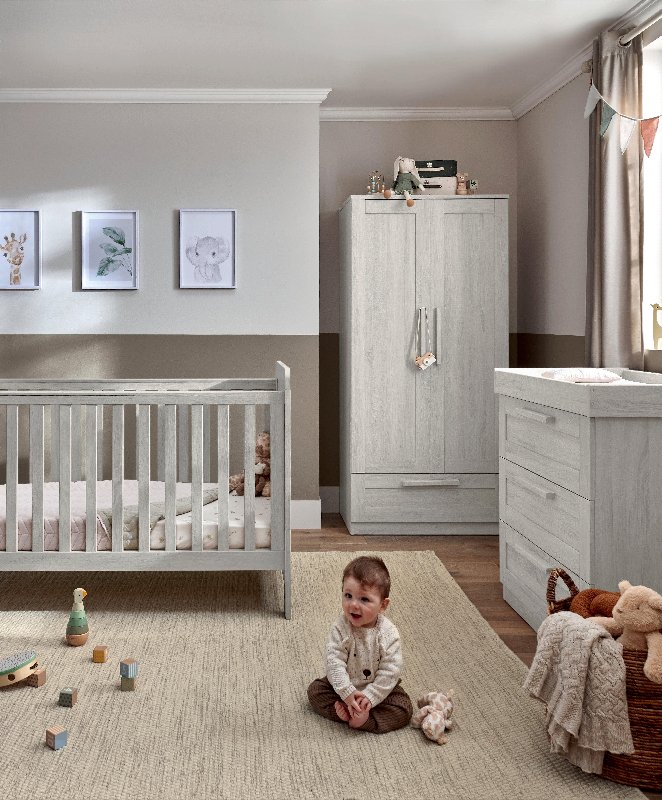 Mamas & Papas Atlas 3 Piece Cotbed Range with Dresser Changer & Wardrobe in Nimbus White