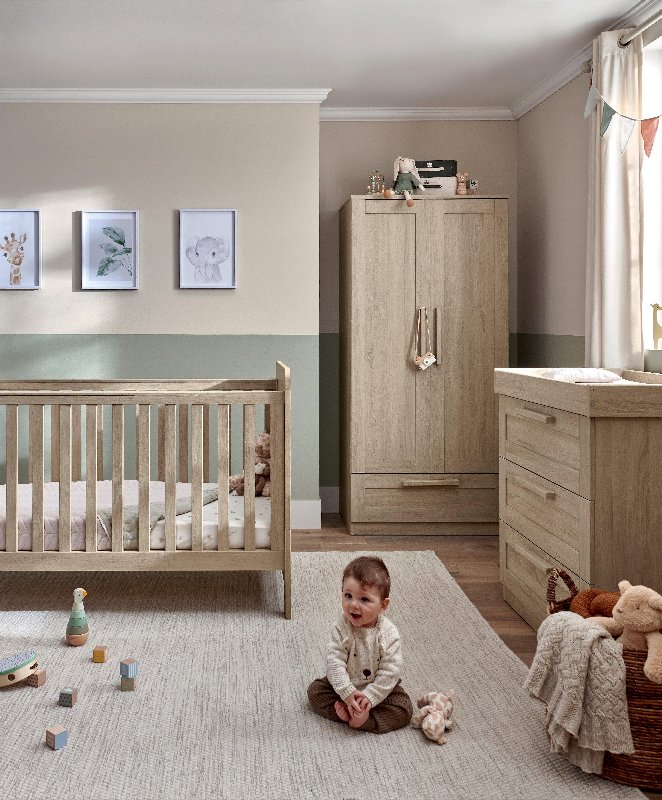 Mamas & Papas Atlas 3 Piece Cotbed Range with Dresser Changer and Wardrobe in Light Oak