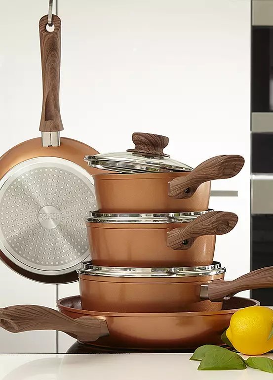 JML Copper Stone 5 Piece Saucepan and Frying Pan Set with Glass Lids