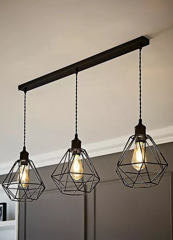 ValueLights Diablo Geometric Shade 3 Drop Diner Bar Pendant Light in Matte Black