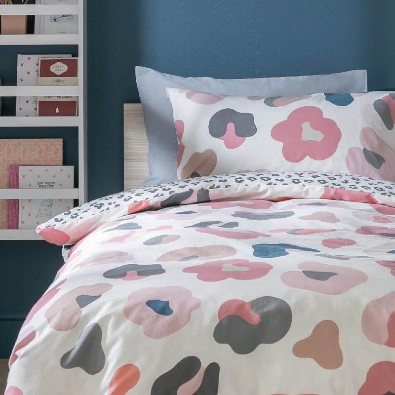 Habitat Animal Print Bedding Set - Single, Pink/Grey Paws Pattern, 200x135cm