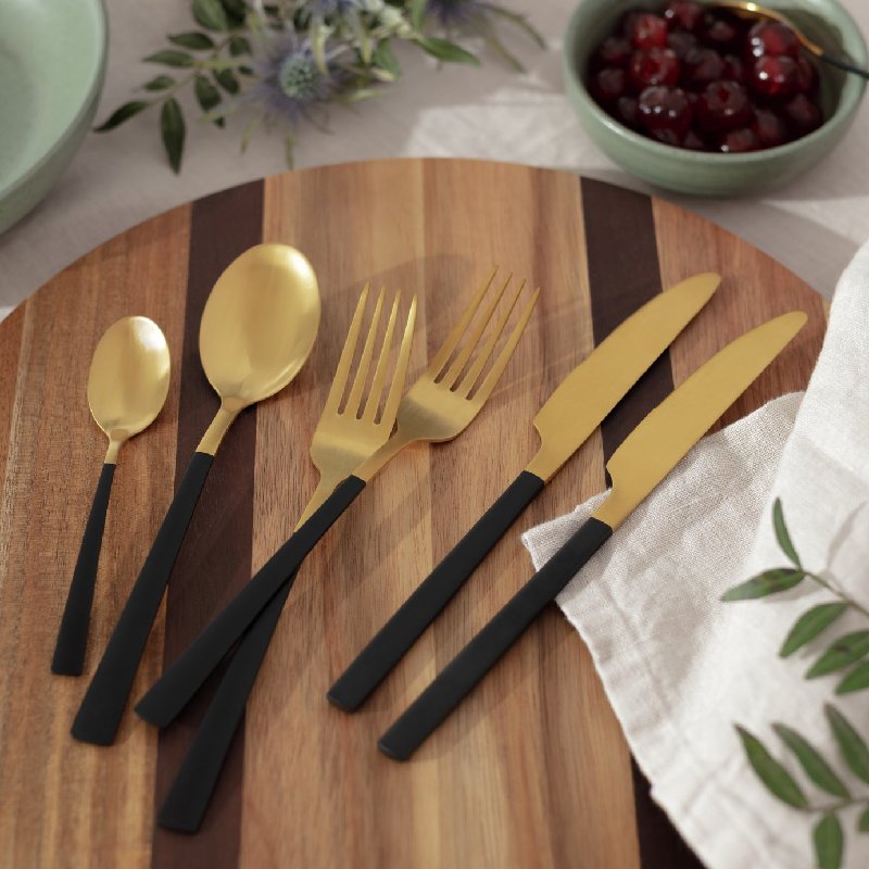 Habitat Two Tone 16-Piece Stainless Steel Cutlery Set with Black and Gold Finish