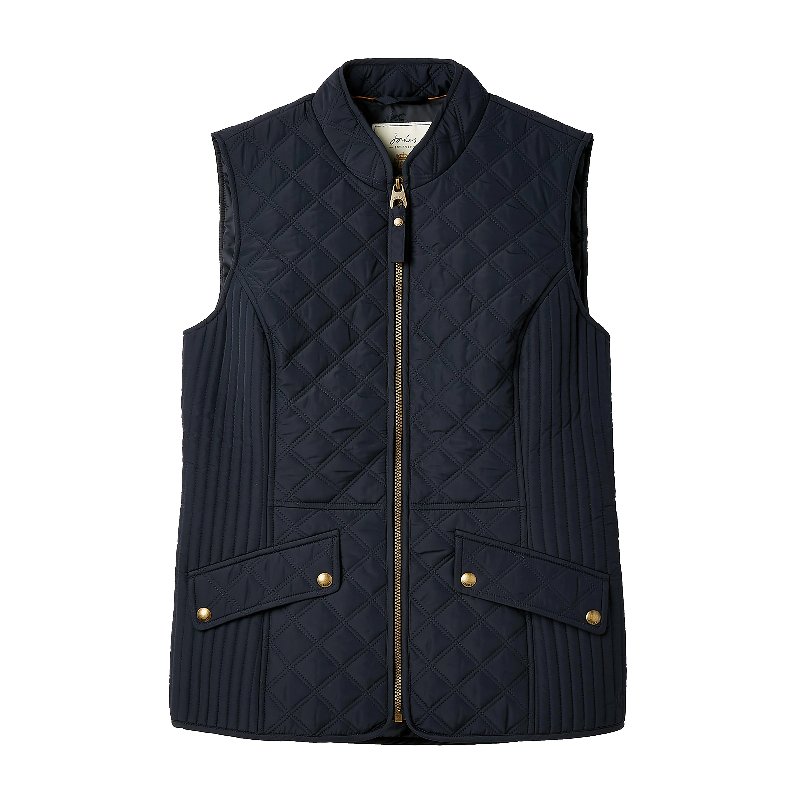 Joules Women's Minx Showerproof Diamond Quilted Gilet in Navy Blue