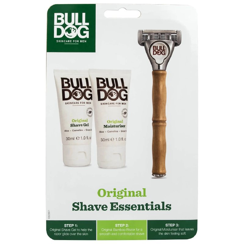 Bulldog Original Shave Essentials Set with Bamboo Razor, 30ml Shave Gel & Moisturiser