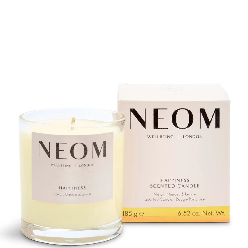 NEOM Wellbeing Happiness Scented Candle with White Neroli, Mimosa and Lemon