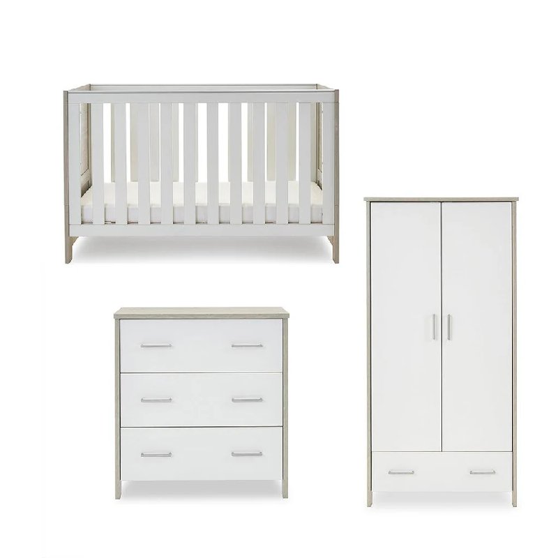 Obaby Nika 3-Piece Nursery Furniture Set - Grey Wash & White