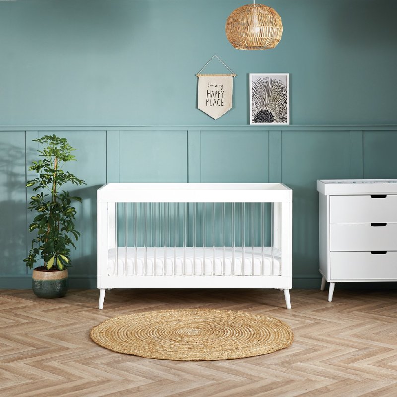 Obaby Maya Cot Bed in White with Acrylic Spindles