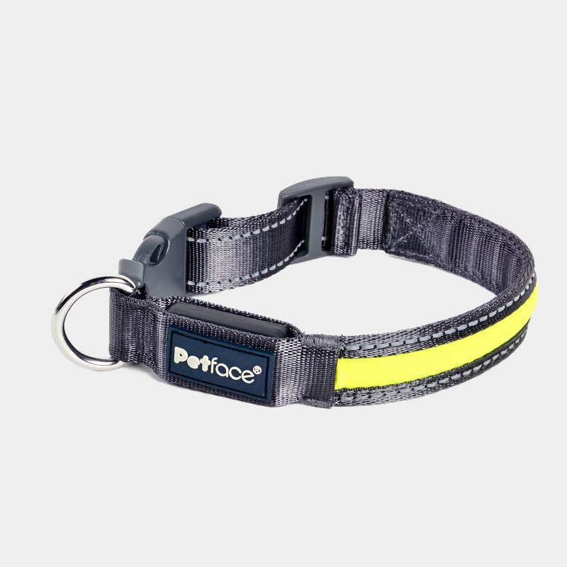 Petface Reflective Flashing Dog Collar, Large Size in Yellow