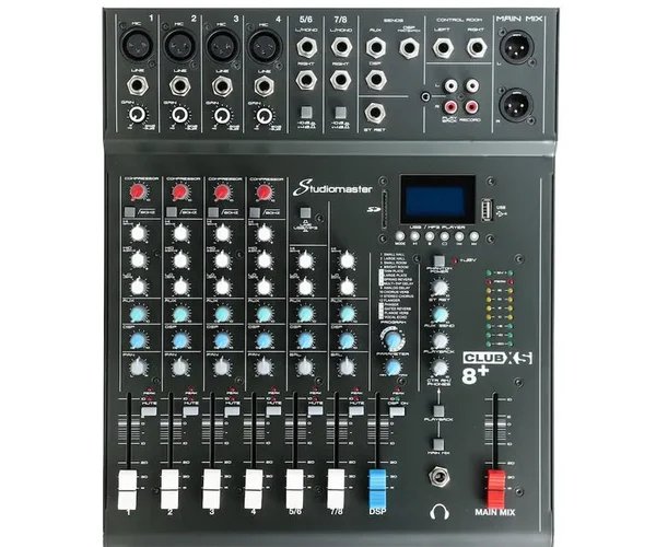 Studiomaster CLUB XS 8+ 8-Channel Analogue Mixing Console with Bluetooth, DSP Effects and USB/SD