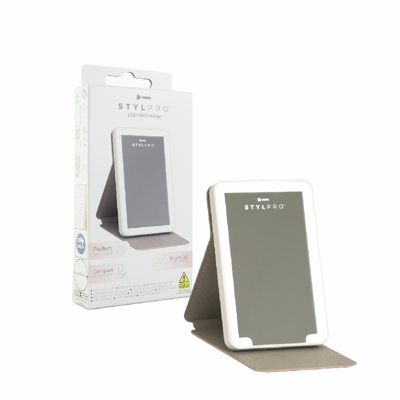 STYLPRO LED Mini Mirror, Grey White, Handheld with Batteries Included