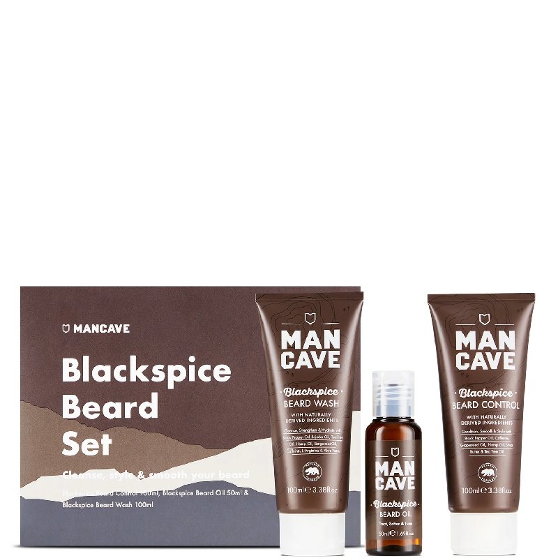 ManCave Blackspice Beard Care Gift Set - 100ml Wash, 100ml Control, 50ml Oil