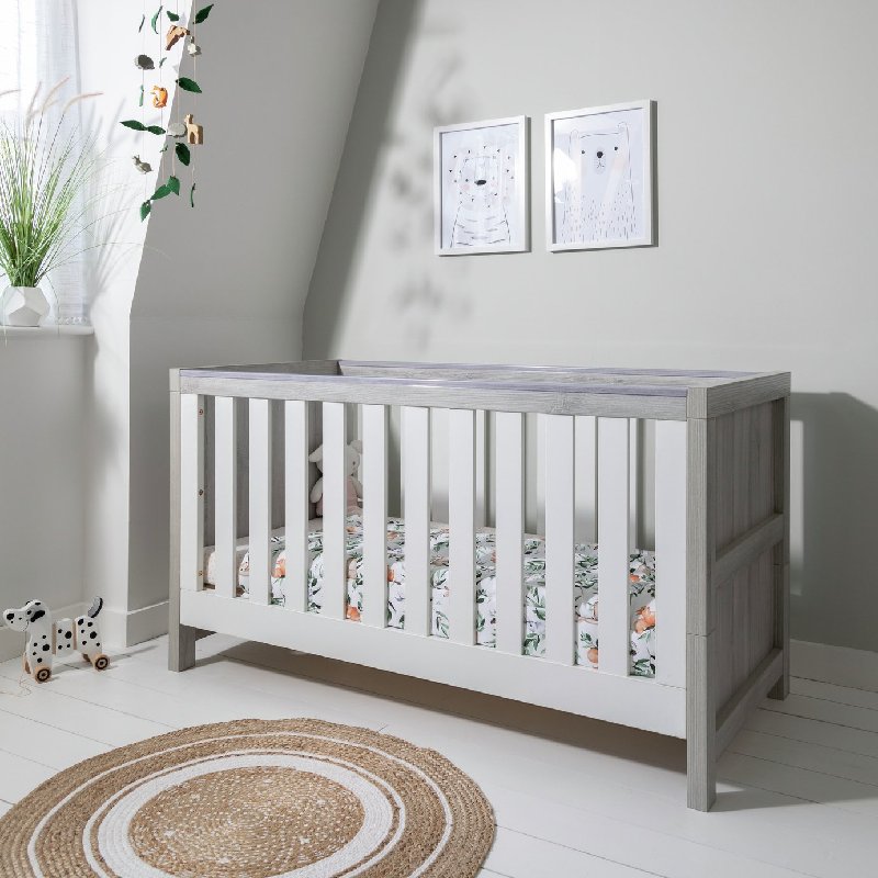 Tutti Bambini Modena Cot Bed in Grey Ash White, Converts to Toddler Bed