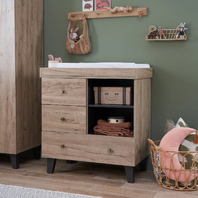 Tutti Bambini Como 3 Drawer Chest Changing Unit in Oak and Grey