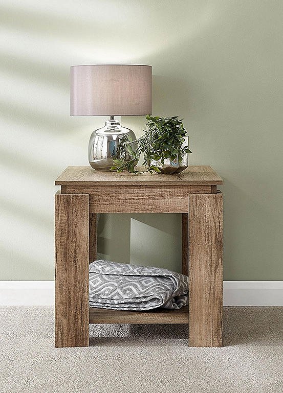 GFW Canyon Oak Lamp Table with 3D Oak Foil Finish, Grey Oak, 47cm