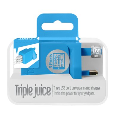 Juice Triple USB Mains Charger 3.4A - Blue