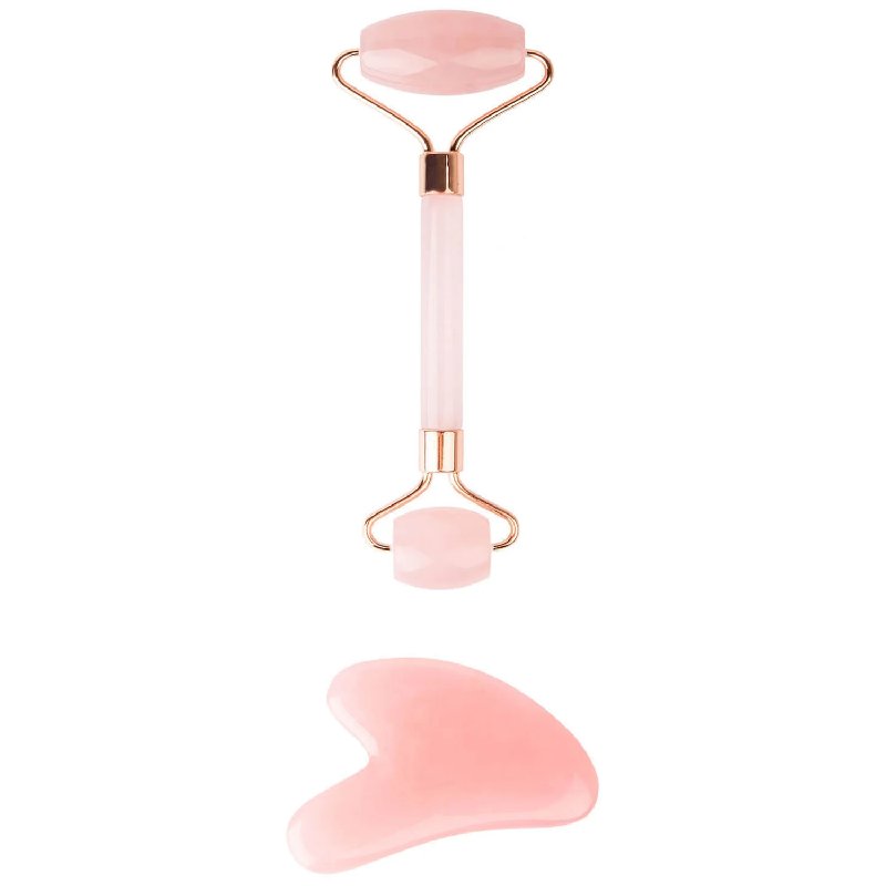 Brushworks HD Rose Quartz Resin Facial Roller and Gua Sha Set