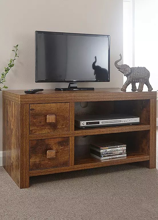 GFW Jakarta 2 Drawer TV Unit in Mango Wood Effect, 90cm Wide