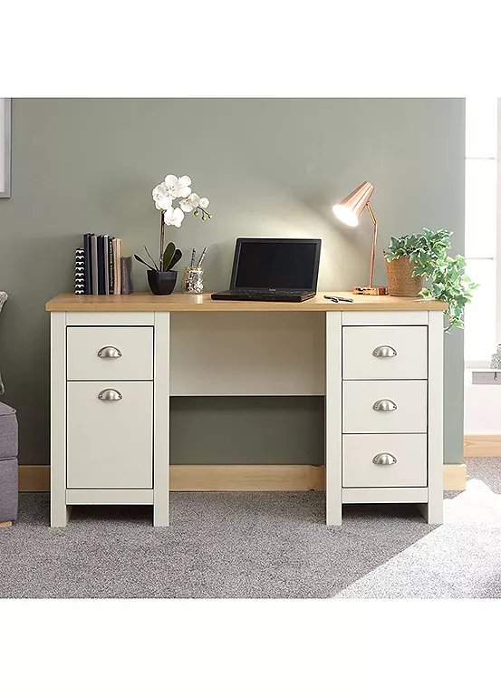 GFW Lancaster 4 Drawer Desk with Cupboard in Cream Finish