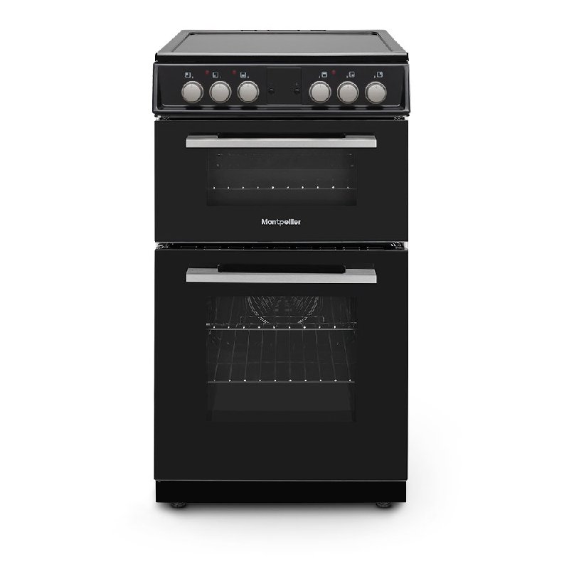 Montpellier MDOC50FK Black 50cm 4-Zone Electric Ceramic Cooker with Double A-Rated Oven