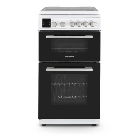 Montpellier MDOG50LW 50cm Double Gas Cooker in White with 56L Main Oven and 24L Top Oven