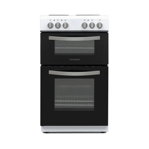 Montpellier MTCE50W White 50cm Twin Cavity Electric Cooker with Solid Plate Hobs