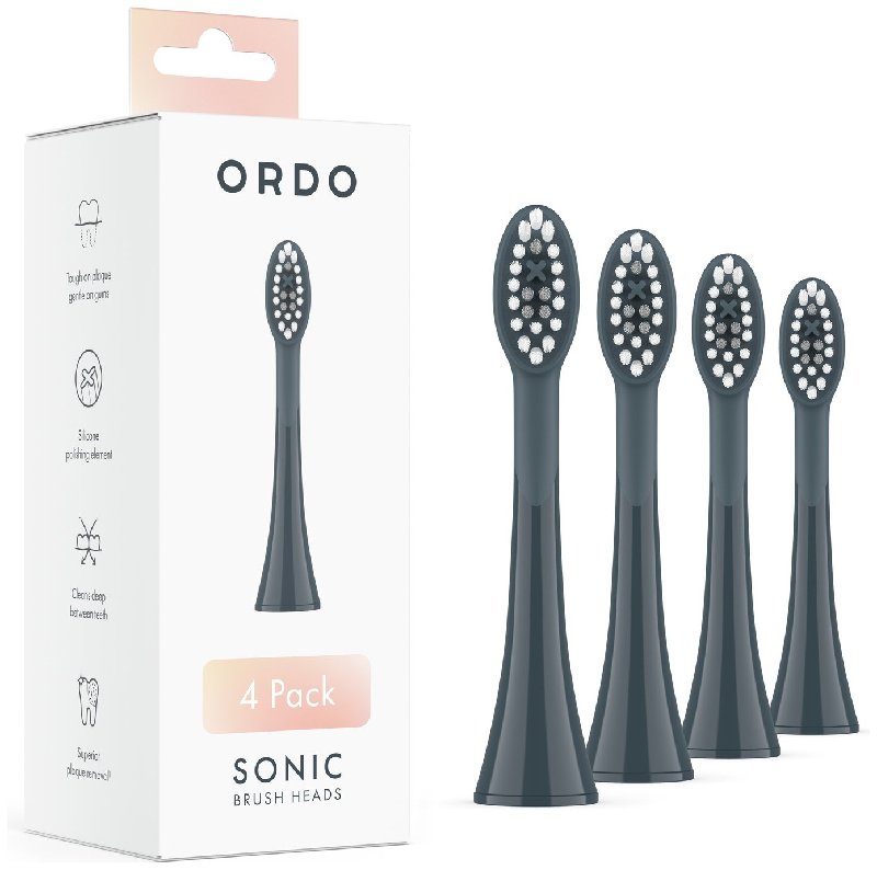 Ordo Sonic Charcoal Grey Electric Brush Heads - 4 Pack, Medium Bristles, Model SPH2000-CG
