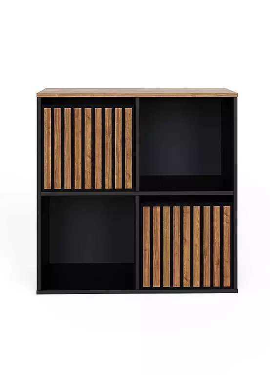 GFW Kube 4 Cube Storage Unit - Black & Oak with Two Slatted Boxes