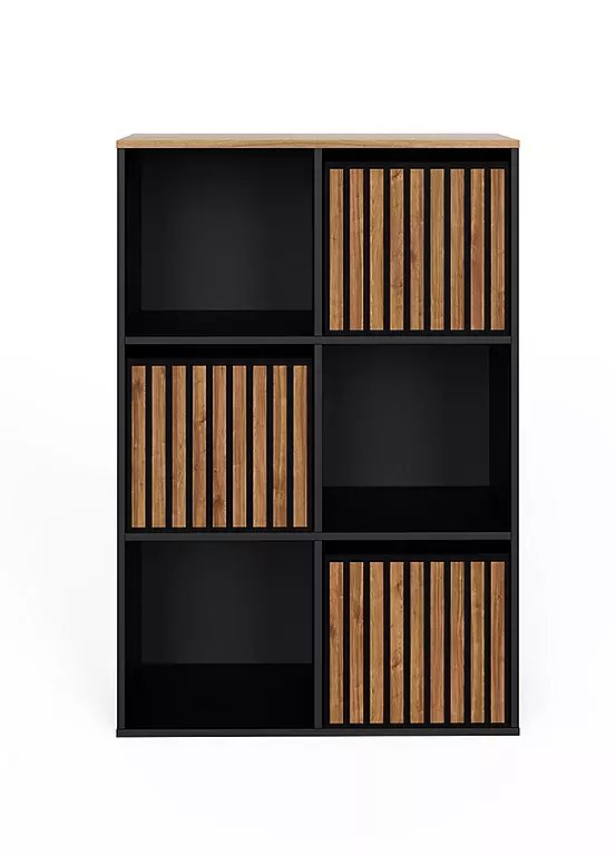 GFW Kube 6 Cube Storage Unit with 3 Oak-Effect Boxes, Black Finish