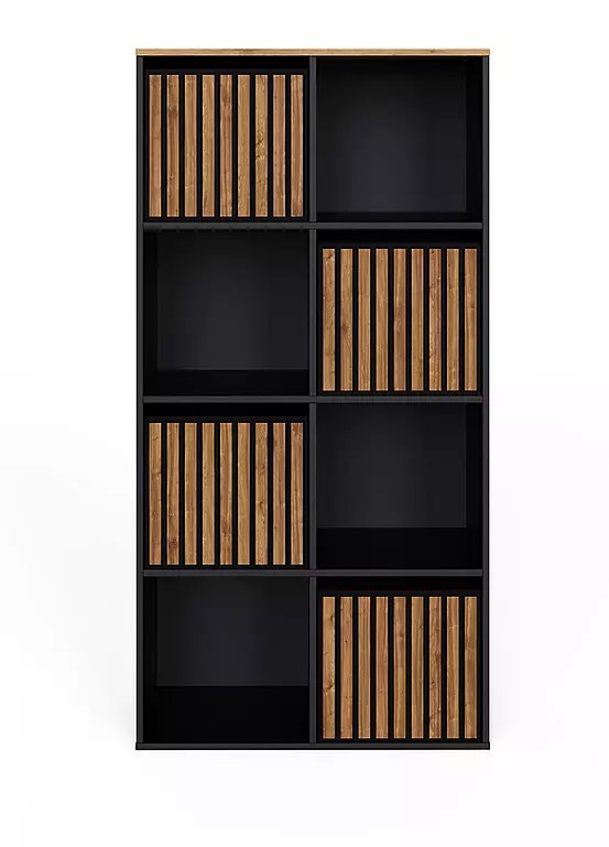 GFW Kube 8 Cube Storage Unit with Four Oak-Effect Boxes - Black & Oak