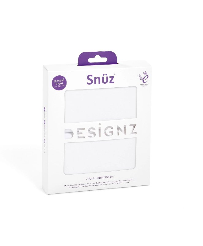 Snuz Twin Pack Moses Basket Fitted Sheets - White, 2 Pack