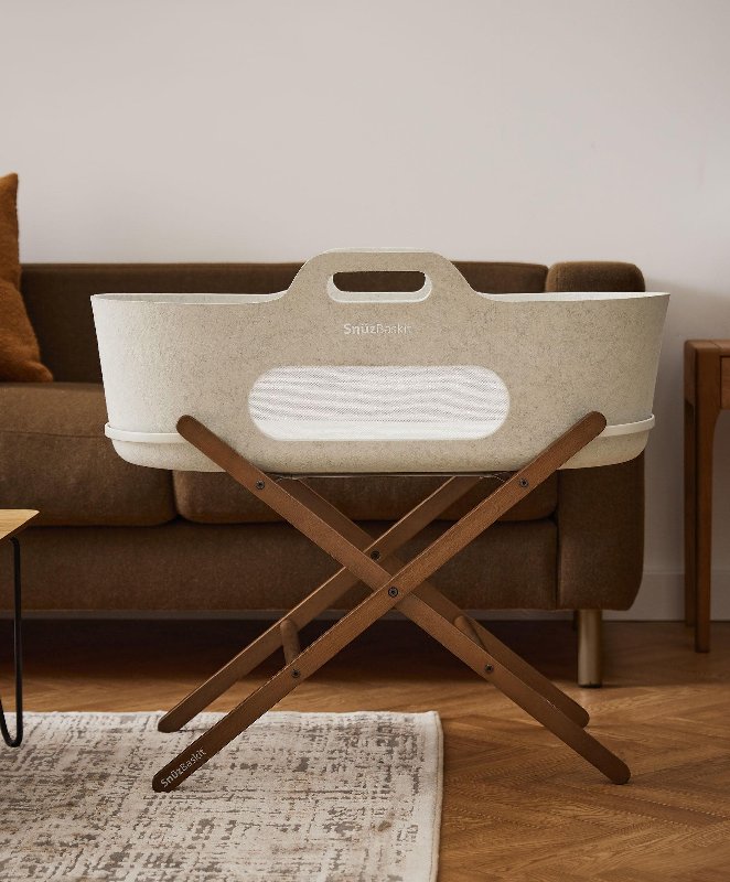 SnuzBaskit Barley Moses Basket with Walnut Stand