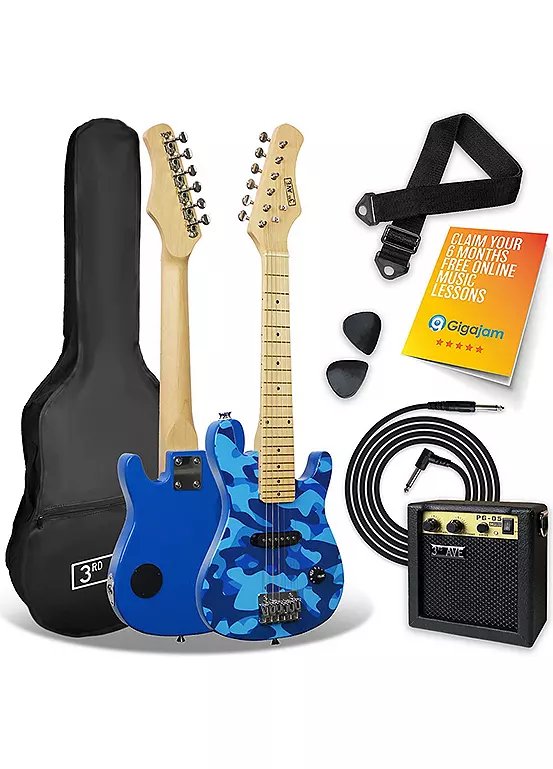 3rd Avenue Half Size Junior Electric Guitar Pack with Amp in Blue Camo