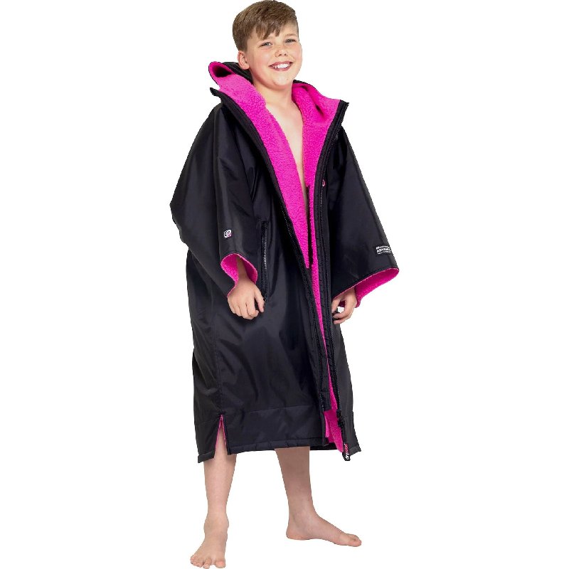 Dryrobe Advance Short Sleeve Junior Changing Robe in Black/Pink - 10-13 Years