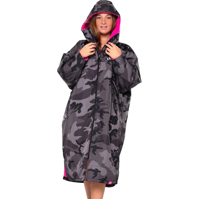 Dryrobe Advance Long Sleeve Changing Robe - Black Camouflage Pink, Extra Small
