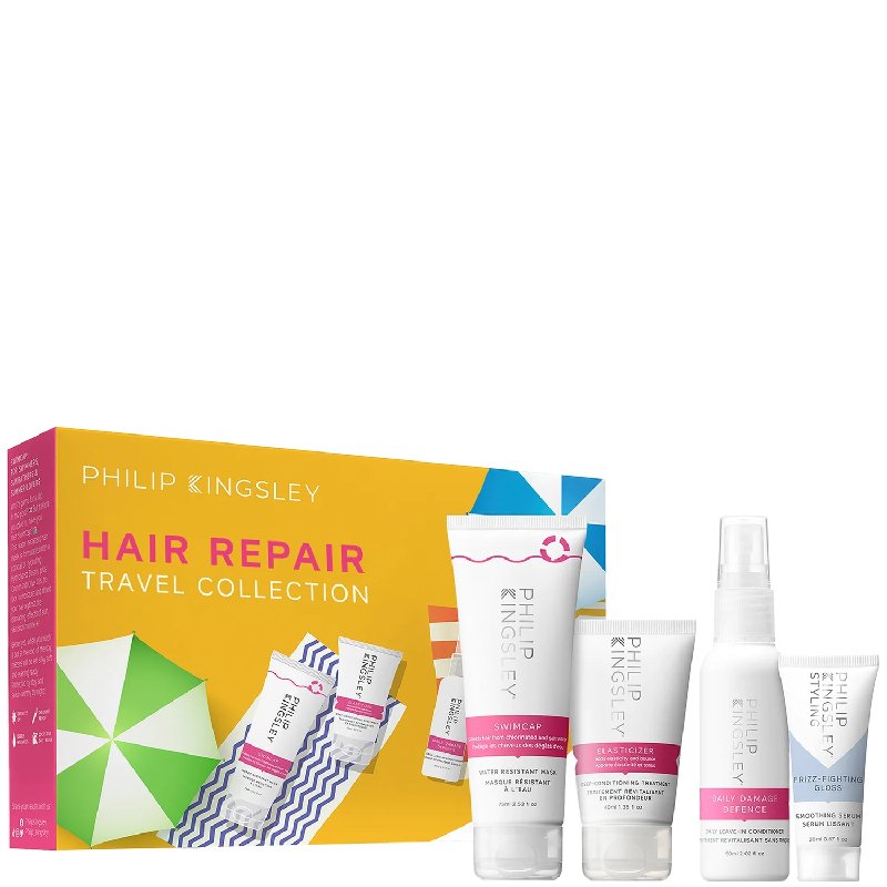 Philip Kingsley Holiday-Proof Hair Care Travel Collection Set with Elasticizer, Swimcap Mask, Conditioner & Gloss