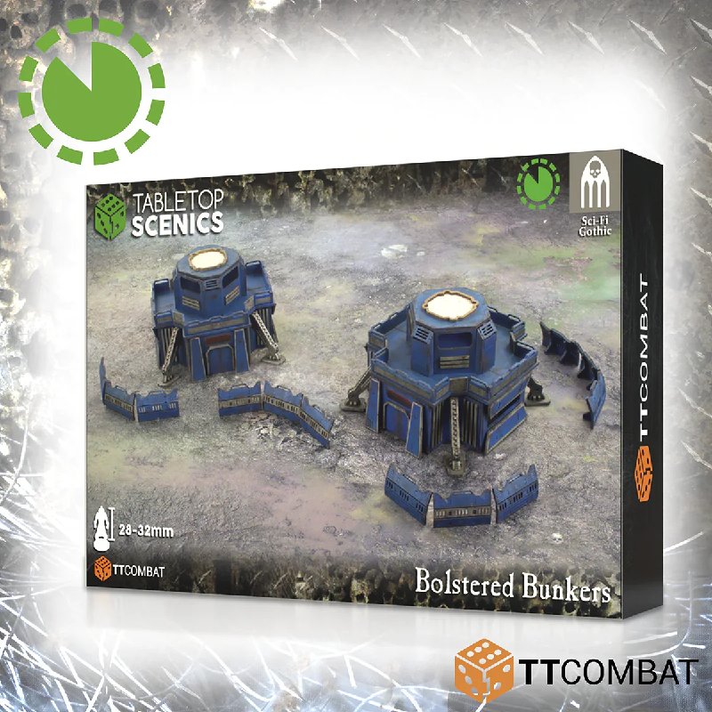 TT Combat Bolstered Bunkers (Pair) - 2 Bunkers & 12 Barricades, 3mm MDF Sci-Fi Gothic Scenery