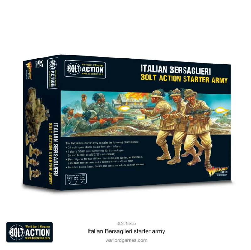 Bolt Action Italian Bersaglieri Starter Army with Plastic Infantry and Metal Support Teams