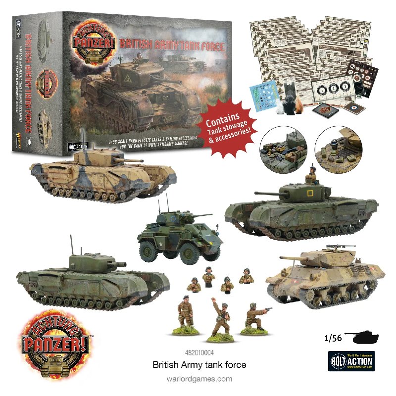 Achtung Panzer! British Army Tank Force: 1/56 Scale Plastic Model Kit with Churchill Tanks
