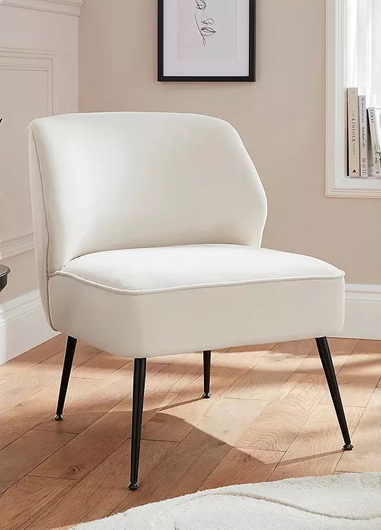 GFW Ava Velvet Accent Chair in Cream with Black Metal Legs
