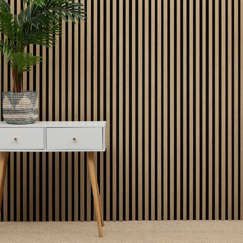 UK Acoustic System MCW Acoustic Slat Wall Panel 2400 x 600mm Oak Natural