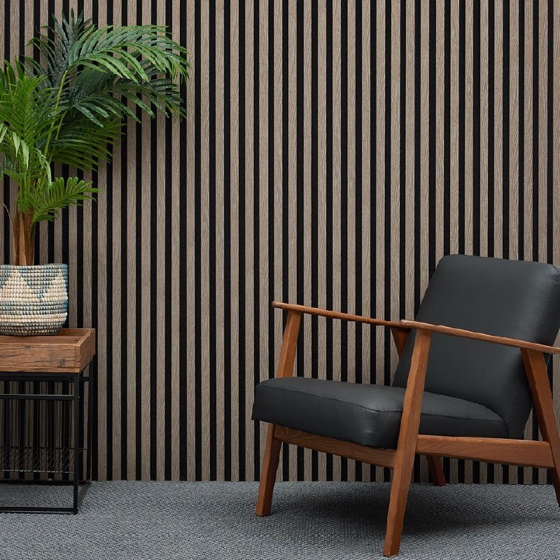 UK Acoustic System MCW Acoustic Slat Wall Panel, Walnut Dark Oak, 2400 x 600mm