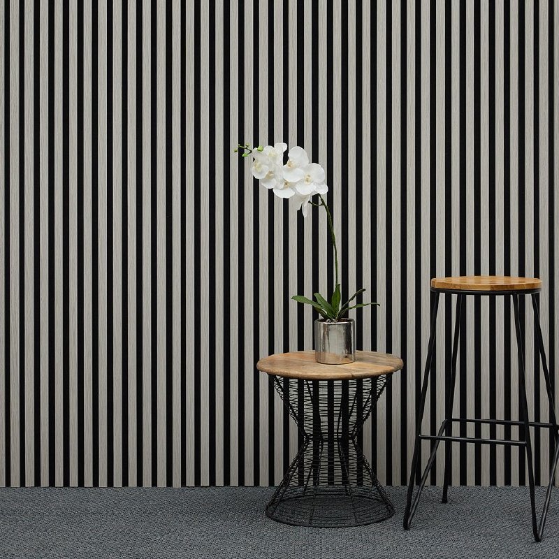 UK Acoustic System Cre8 Acoustic Decorative Timber Slat Wall Panel - Light Oak Grey - 2400mm x 600mm