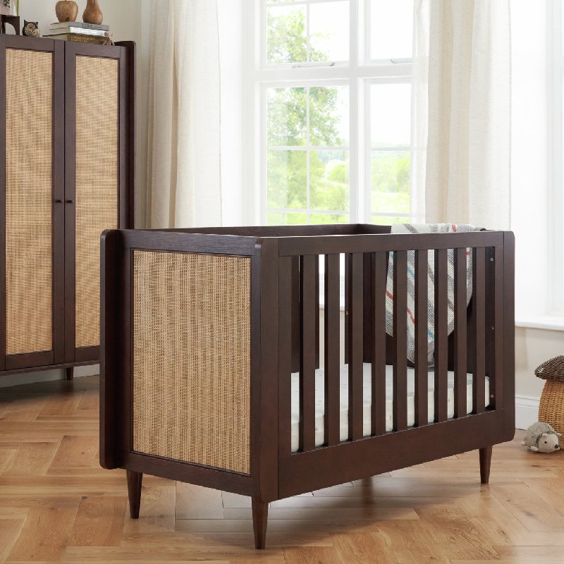 Tutti Bambini Japandi Mini Cot Bed in Walnut Finish