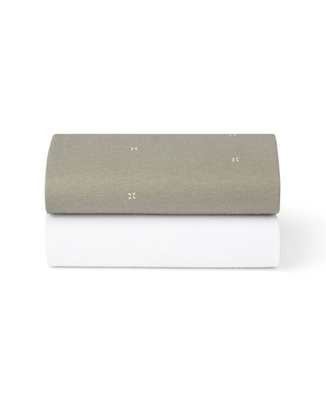 Snüz Twin Pack Moses Basket Sheets - Sage Cross