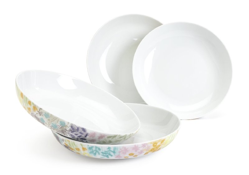 Habitat 4 Piece Porcelain Pasta Bowl Set - Multicoloured Meadow Flowers