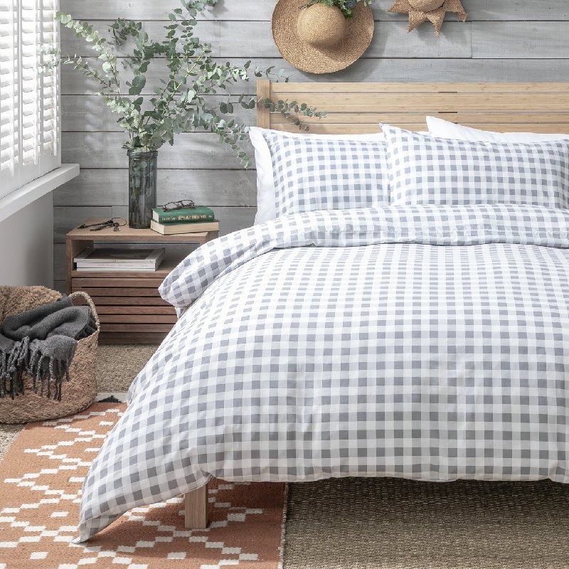 Habitat Gingham Grey Bedding Set - Single, Percale, 50% Cotton 50% Polyester