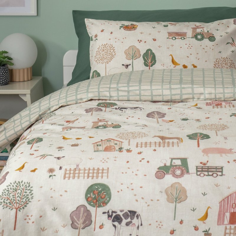Habitat Cotton Little Farm Kids Bedding Set - Toddler, 150x120cm, Off White