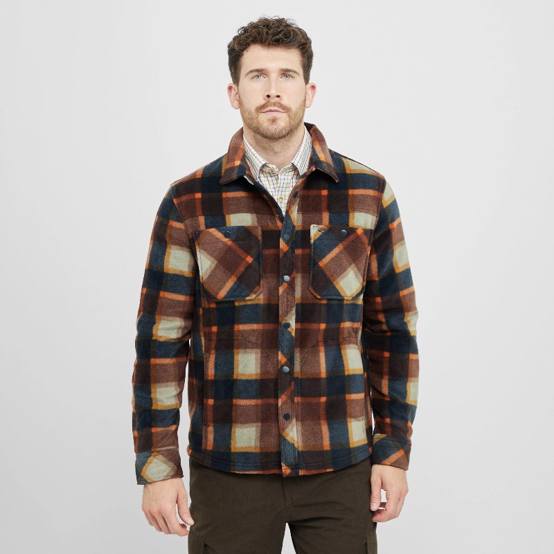 Hoggs of Fife Mens Brucefield Fleece Shacket in Brown/Navy